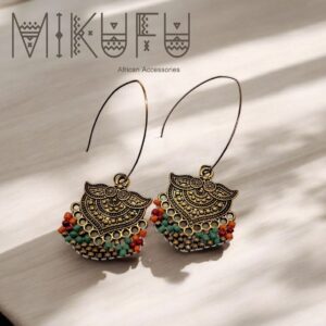 bronze beaded earrings in a silver frame