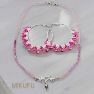 set,earrings made of beads in a silver & necklace