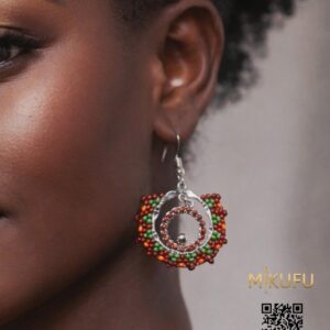 brown beaded earrings in a silver frame