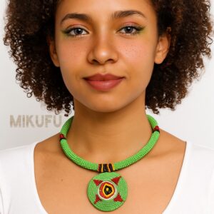 green beaded necklace with bracelet