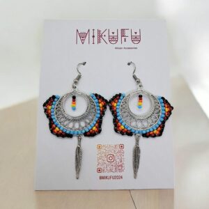 earrings made of beads in a silver frame