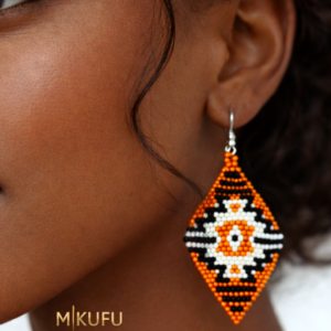 orange seed bead earrings